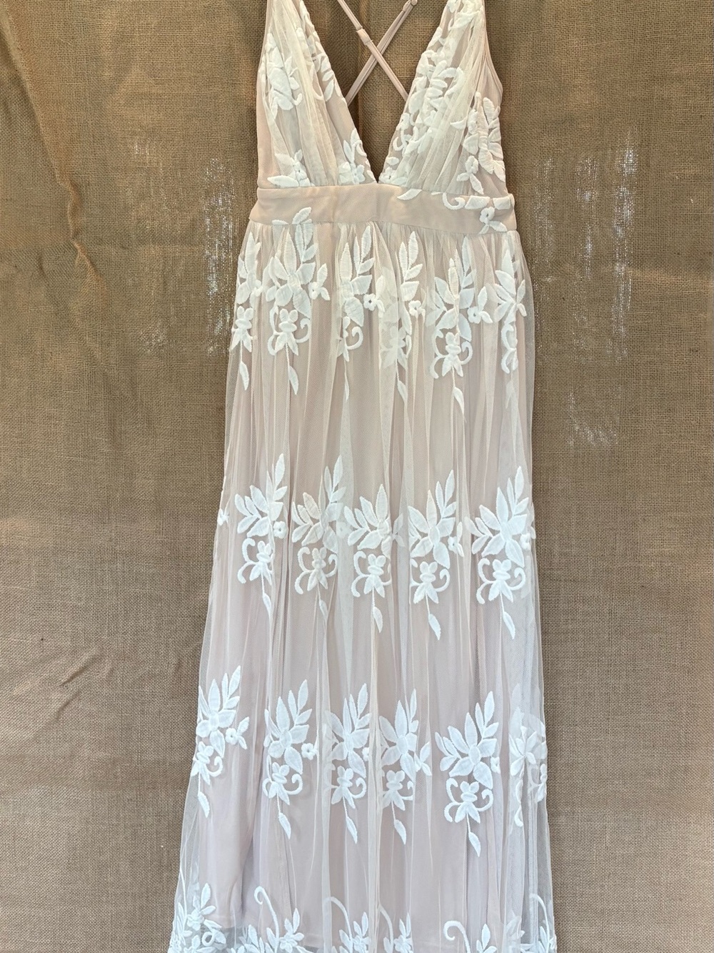 Sheer Floral Embroidered Maxi Dress in Blush and White